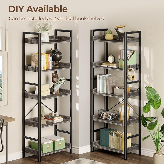 Rolanstar Bookshelf 5 Tiers, Triple Bookcase - Image 5