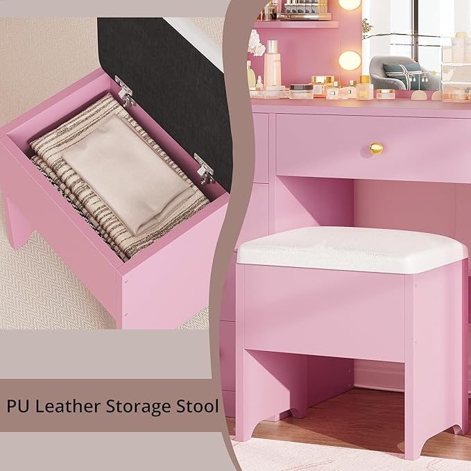 IRONCK Vanity Desk with Mirror and Lights, Small Makeup Vanity Table with 5 - Image 8