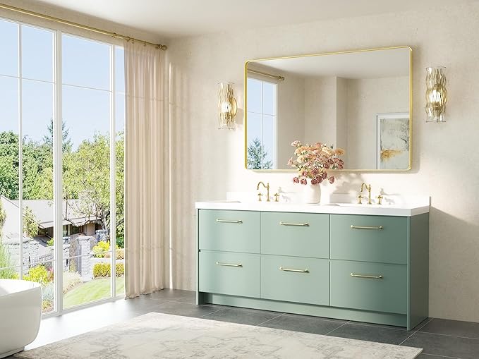 TETOTE 55 x 36 Gold Bathroom Mirror Brushed Gold Metal Framed Vanity Mirror - Image 8