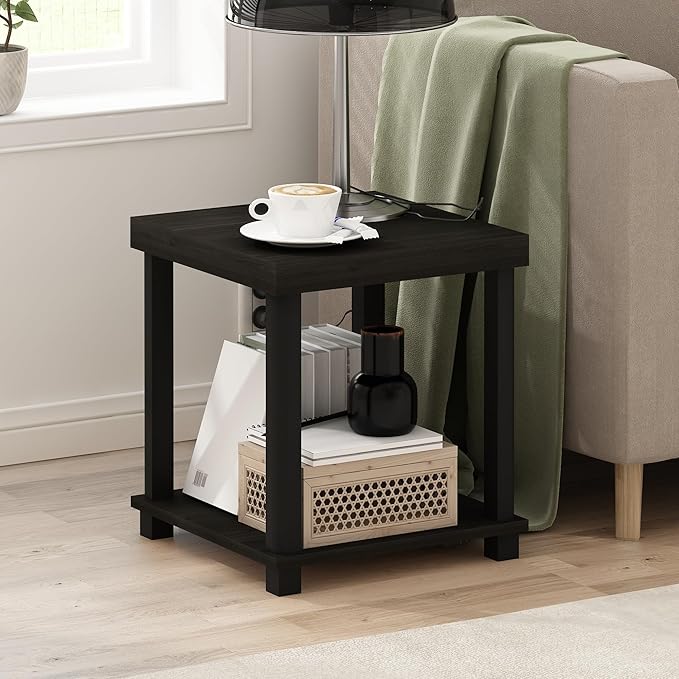 Furinno Turn-N-Tube Classic 2-Tier End Table, Side Table, Espresso/Black - Image 2