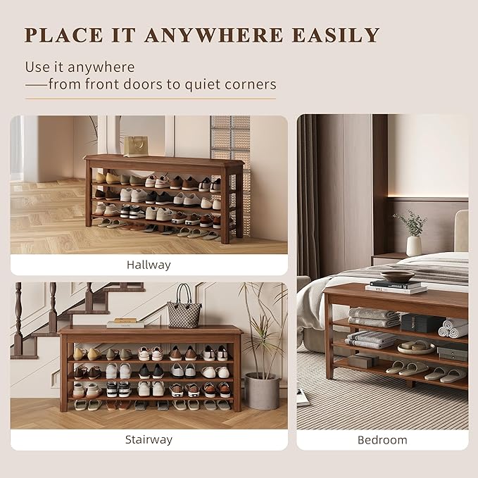 Shoe Rack for Front Door Entrance, Solid Wood Shoe Bench for Closet, Holds Up - Image 5