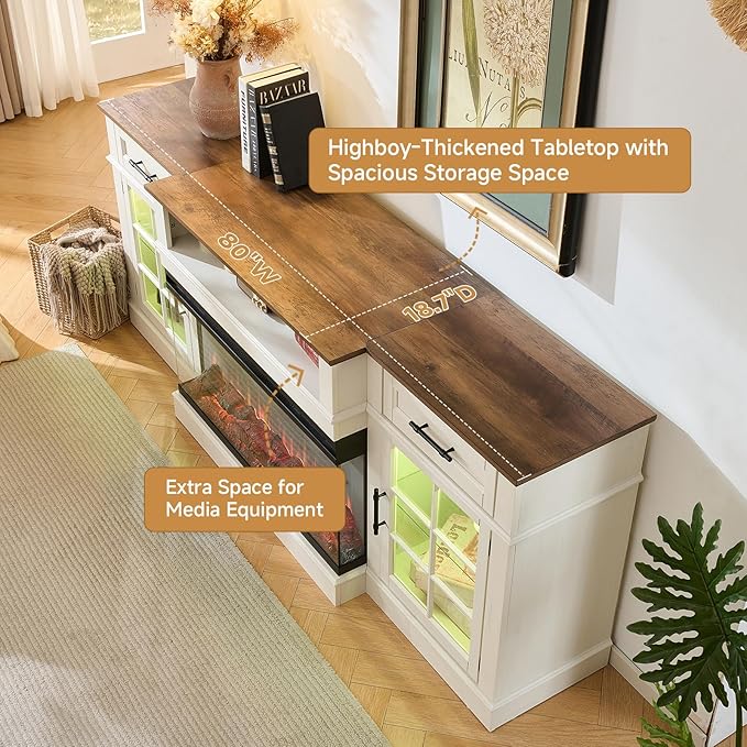 ROCKPOINT 3 Sided Glass 80" Fireplace TV Stand - Image 6