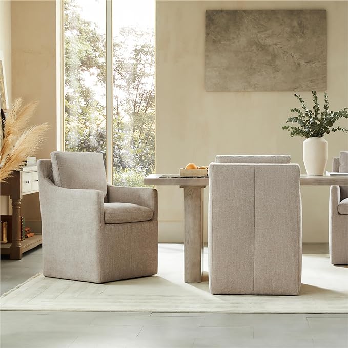 Upholstered Dining Chairs with Casters No Assembly Modern Accent Armchair with - Image 7