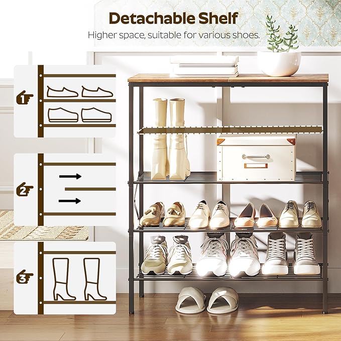 5-Tier Shoe Rack, Shoe Storage for Entryway and Closet, Free Standing Shoe - Image 4