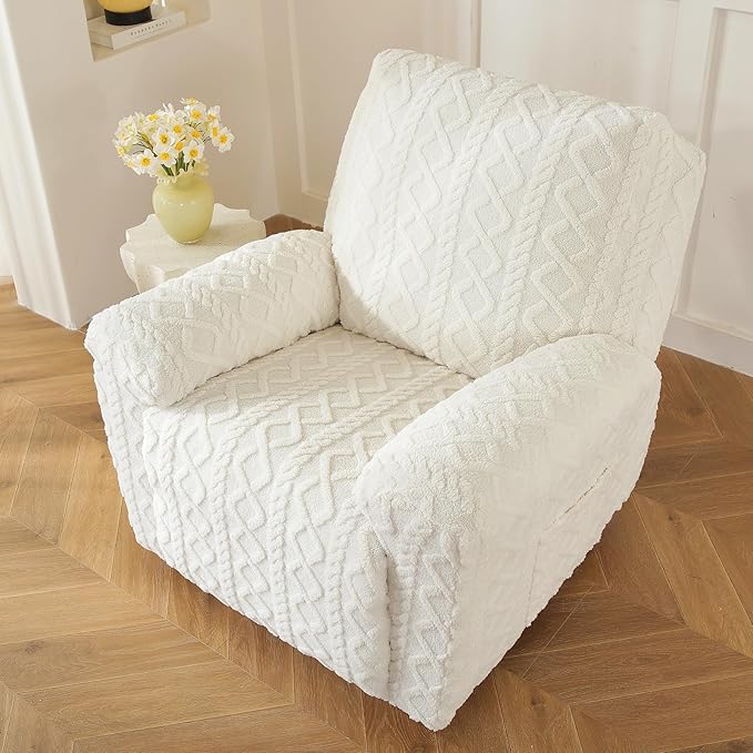 vctops 4 Pieces Geometric Jacquard Plush Recliner Slipcovers Soft Fuzzy Fluffy - Image 6