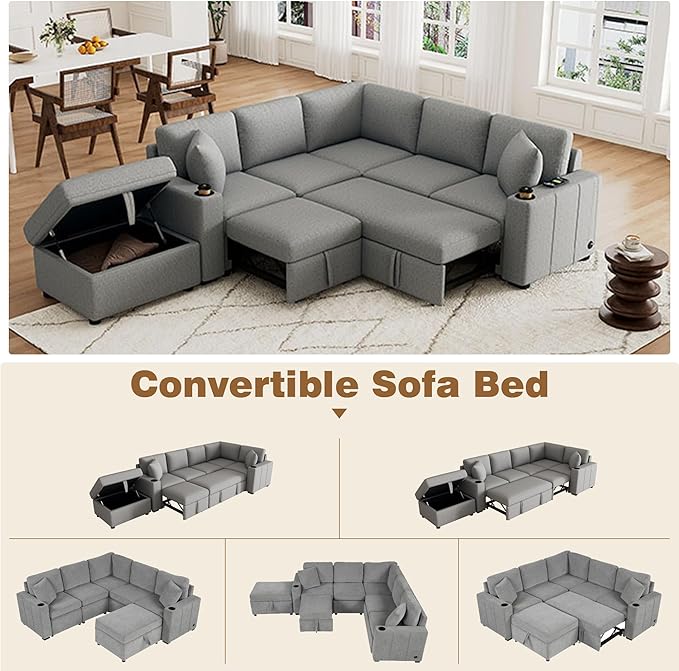 84.7" Symmetrical Convertible Sleeper Sectional Sofa Couch Bed - Image 6