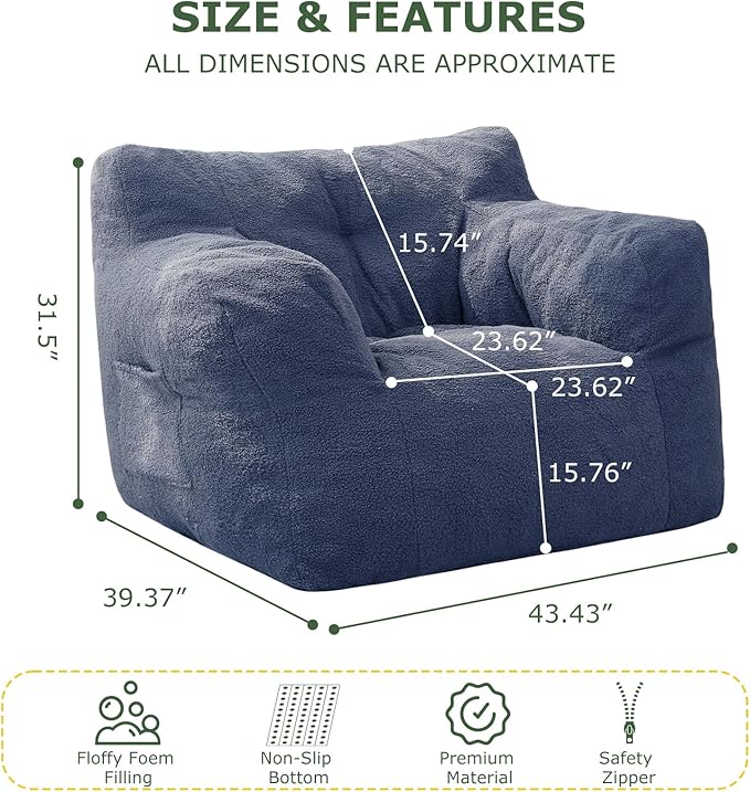 HIGOGOGO Giant Bean Bag Chairs for Adults, Big Comfy Chair Sofa for Bedroom - Image 2