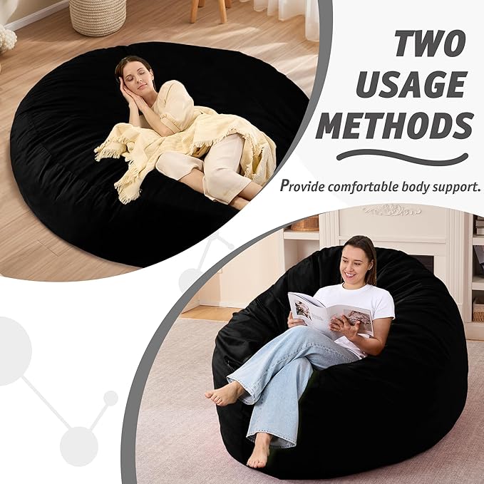 7FT Bean Bag Chair with Ultra Soft Velvet Cover Bean Bag Sofa with Memory Foam - Image 5