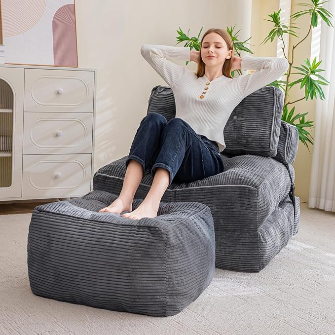 HIGOGOGO Square Stuffed Pouf Ottoman, Corduroy Poufs - Image 6