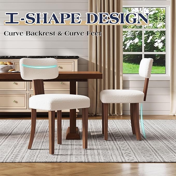 Mid-Century Dining Chair Set of 4, Upholstered Sherpa Seats - Image 4
