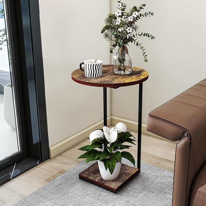 HDANI C Table End Table Set of 2, Round Side Table That Slide Under, C Shaped - Image 4