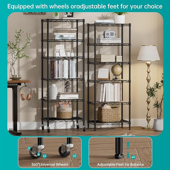 SINGAYE 6 Shelf Storage Wire Shelves Closet Bathroom Organizers Metal Pantry - Image 6
