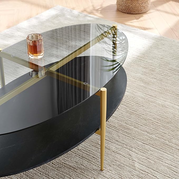 Oval Glass Coffee Table, Mid-Century Modern Design, L43 x W22 x H17 inch - Image 7