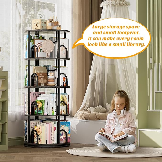 Aheaplus 4 Tier Rotating Bookshelf Tower, 360 Display Spinning Bookcase - Image 3