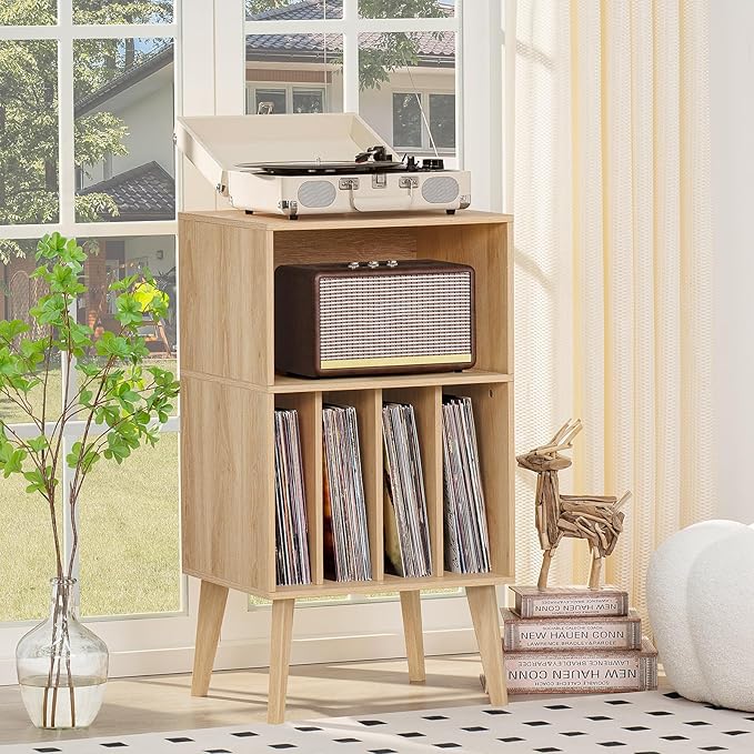 Lerliuo Record Player Stand, Burlywood Turntable Stand Holds up to 160 Albums - Image 5