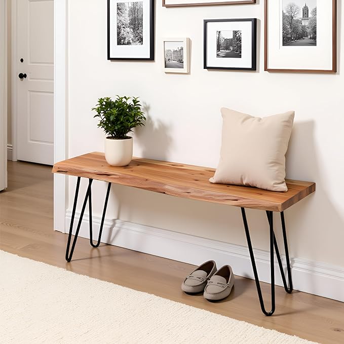 Alaterre Furniture 36-Inch Live Edge Wood Bench – Natural Acacia Wood Top - Image 2