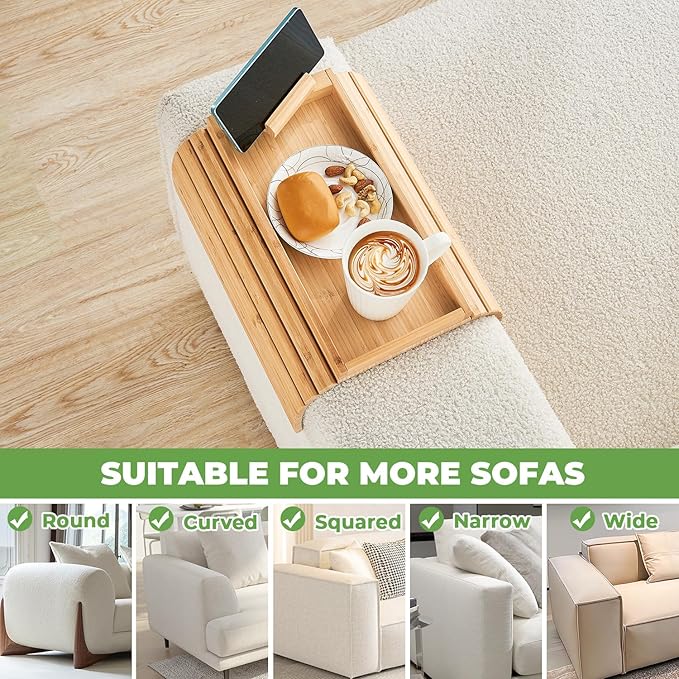 Bamboo Sofa Arm Tray, Anti Falling Couch Arm Tray Armrest Table - Image 7
