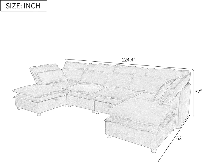 Ball & Cast 124.4" Modular Sectional Sofa, Oversized U-Shaped Couch - Image 2