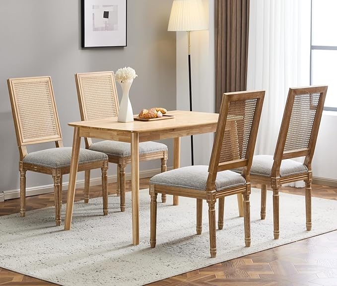 Merax Upholstered Solid Wood Dining Chairs Set of 4, French Country Style by Merax