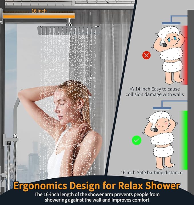 SR SUN RISE SRSH-D1203 12 Inches Bathroom Luxury Rain Mixer Shower Combo Set - Image 6