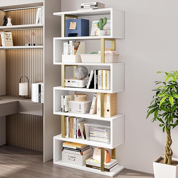 SORCEDAS Bookshelf Geometric Bookcase S Shaped Industrial Bookshelf Storage - Image 2