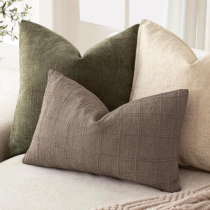 Foindtower Set of 2 Decorative Linen Check Throw Pillow Covers Neutral - Image 5