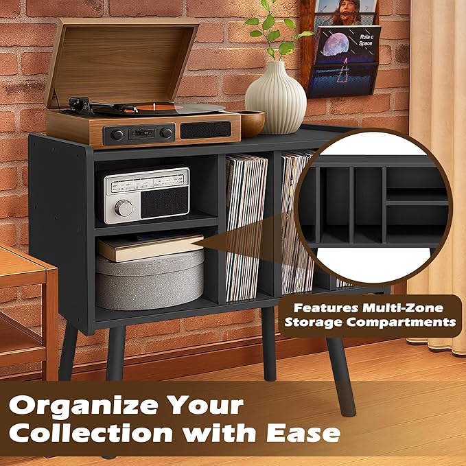 Record Player Stand with Vinyl Storage, Wooden Record Player Table with 5 - Image 5