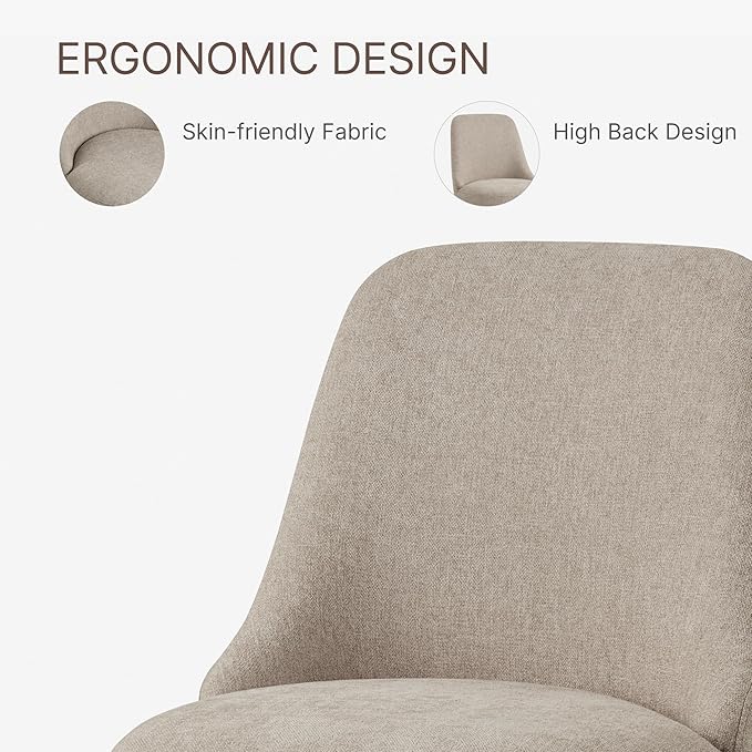 Swivel Dining Chair Mid Century Modern DeskChair High Back Upholstered Linen - Image 6
