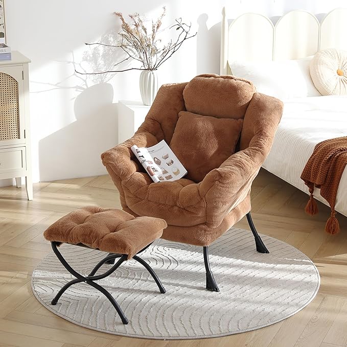 Lazy Chair with Ottoman, Reading Chair with a Pillow, Leisure Sofa Armchair - Image 4