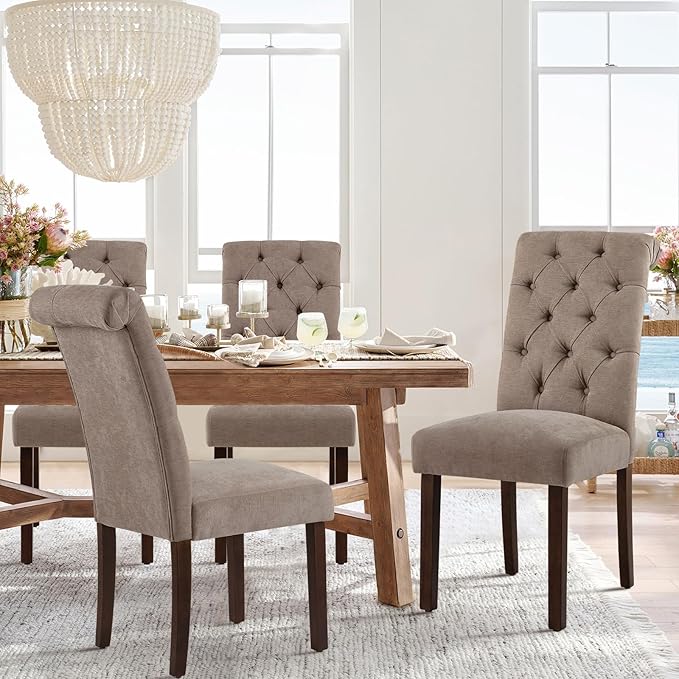 COLAMY Button Tufted Dining Chairs Set of 4, Parsons Upholstered Fabric Dining - Image 5