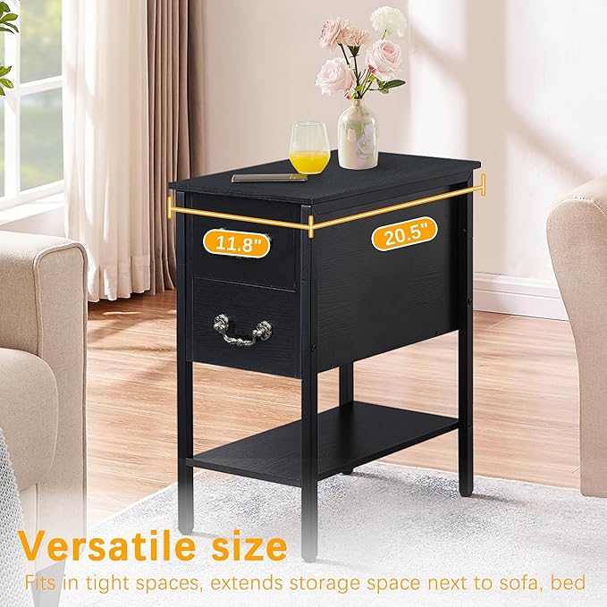 VECELO End Tables, Narrow Nightstand - Image 4