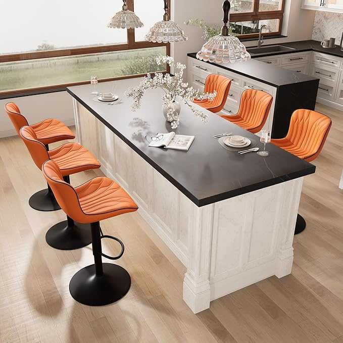 YOUNIKE Orange Bar Stools Set of 6 Modern Swivel Counter Height Bar Chair by YOUNIKE