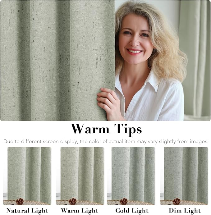 H.VERSAILTEX Bedroom Curtains Blackout, Sage Green Linen Blackout Curtains 84 - Image 5