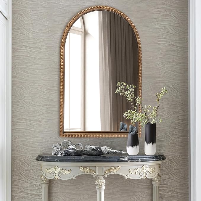 Traditional Wall Mirror Vintage Gold, Arched Vertical Mirrors - Image 6
