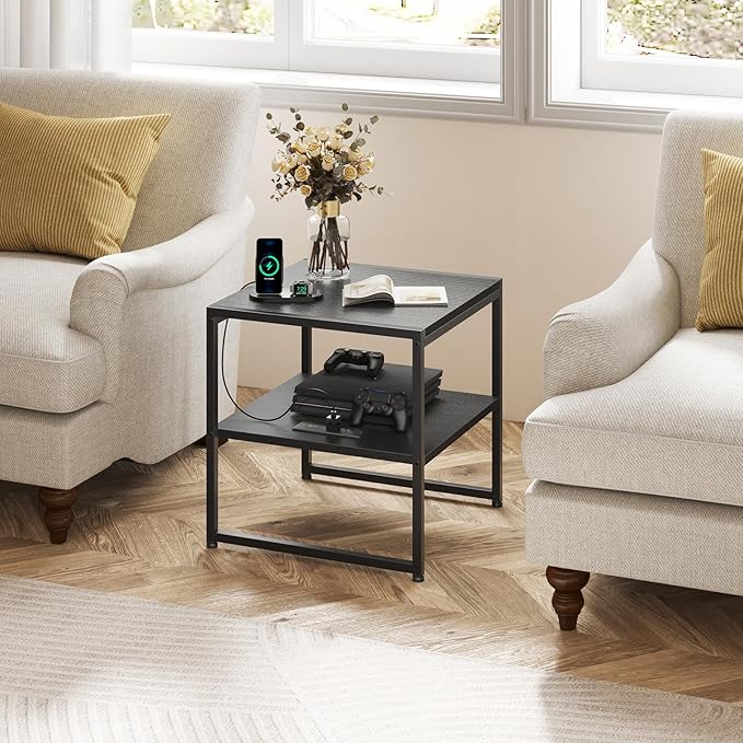 Tatub 20" End Table with Charging Station, Industrial Square Side Table with - Image 5