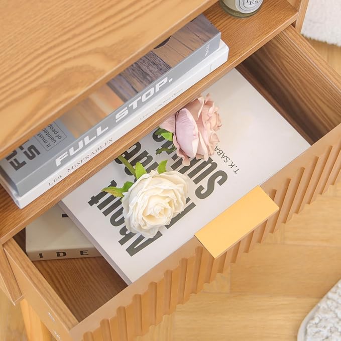 AWASEN Fluted Nightstand, Mid Century Modern Bedside Table - Image 7