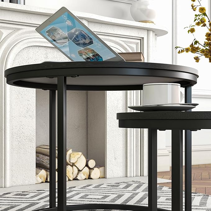 Small Coffee Table Set of 2, Round End Tables - Image 6