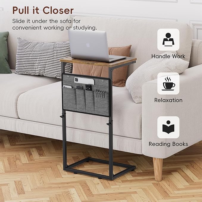 Vagusicc C Shaped End Table, Adjustable Height Small Couch Side Table - Image 3