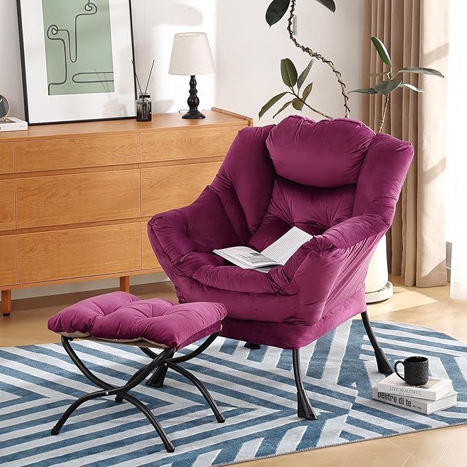 Lazy Chair with Ottoman, Modern Chair with Folding Footrest, Lounge Accent Chair - Image 6