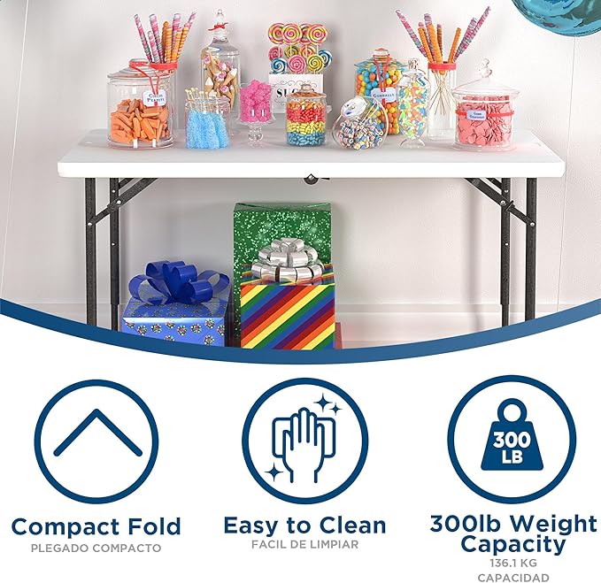 COSCO 4 ft. Centerfold Blow Mold Utility Table, Adjustable Height - Image 5