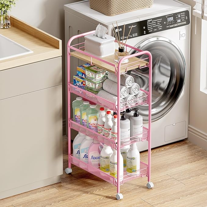KINGRACK 4-Tier Wide Metal Rolling Storage Cart, Utility Cart - Image 5