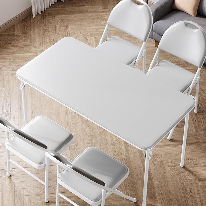 IDEALHOUSE Protable Folding Table and Chairs, 5 Piece Folding Card Table and - Image 5
