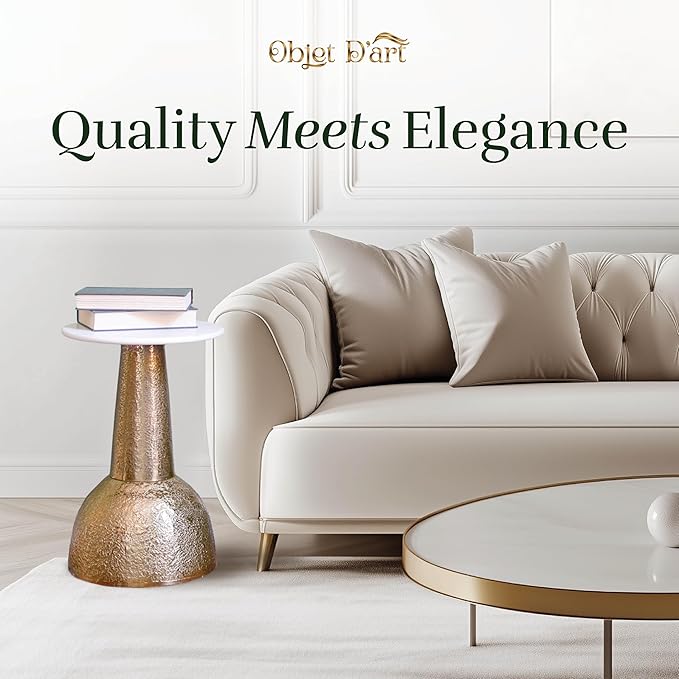 OBJET D'ART Small Round Gold End Table, Vintage Metal Accent, Coctail and Drink - Image 4