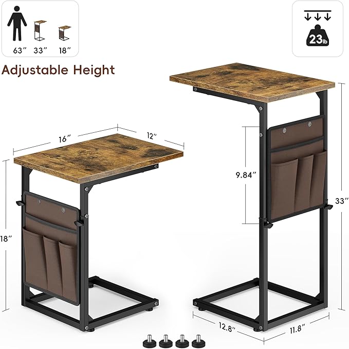 Vagusicc C Shaped End Table, Adjustable Height Sofa Table Small Couch Side - Image 2