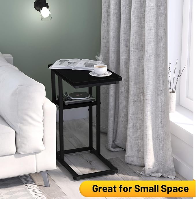 C Shaped End Table, Sturdy 2 Tier C Shaped Side Table - Image 5