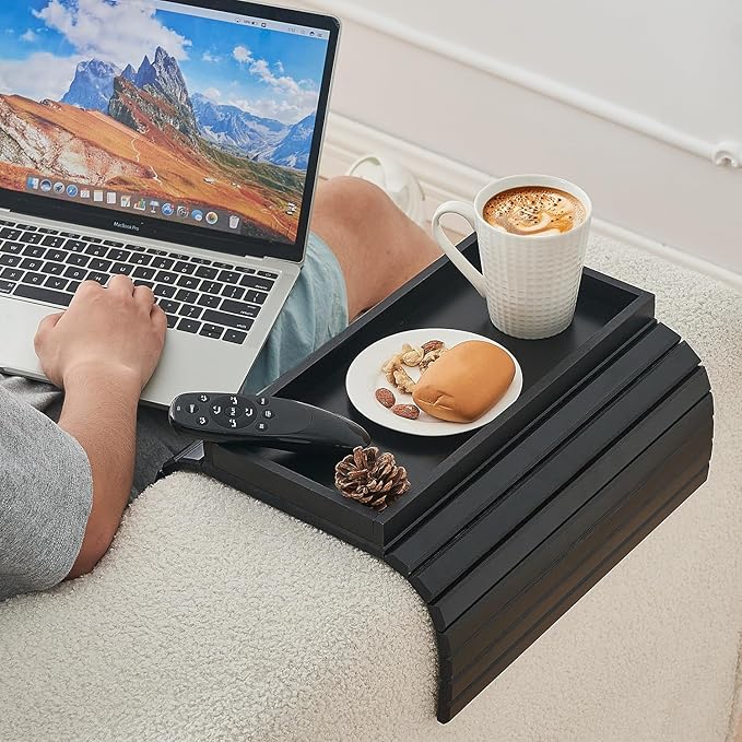 Bamboo Sofa Arm Tray, Anti Falling Couch Arm Tray Table, Foldable Couch Armrest - Image 2