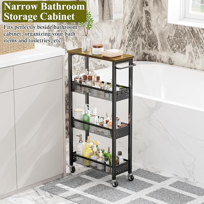 Utility Slim Storage Cart, 4 Tier Small Rolling Kitchen Laundry Room Cart - Image 6