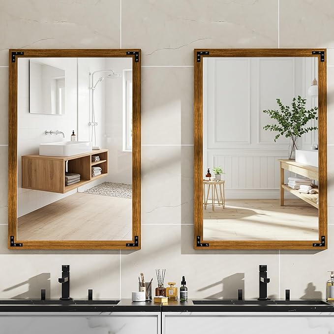 Hasipu Farmhouse Bathroom Mirror, Walnut Vintage Vanity Mirror Modern Farmhouse - Image 3