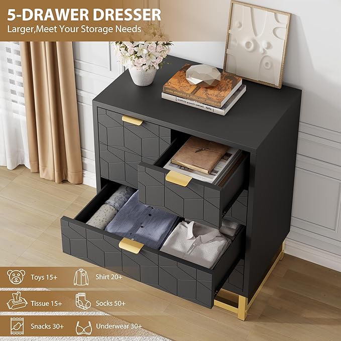 GAOMON Black 5 Drawer Dresser for Bedroom, Chest of Drawers - Image 5