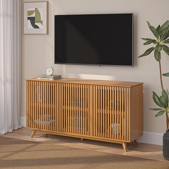 Plank+Beam Mid-Century Modern Wood TV Stand, Three Door Solid Wood - Image 9